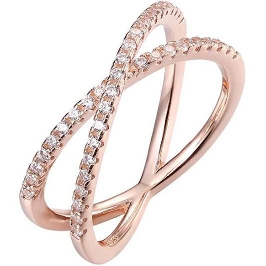 14K Gold Plated X Ring Simulated Diamond CZ Criss Cross Ring for Women